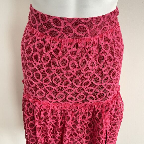 Walter Baker Skirt Size 0 Cerise Hydee Ruffle-Trimmed Crochet Lace Skirt - Picture 10 of 12